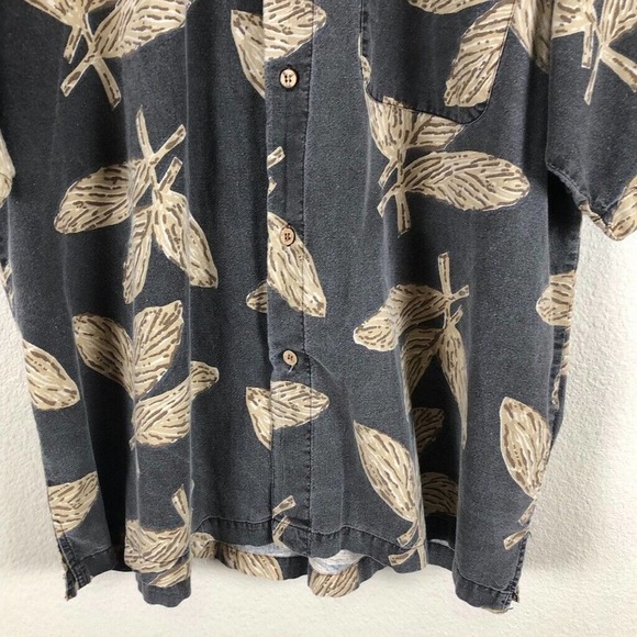 PINEAPPLE Connection Shirt Gray Leaf Print Button Up Short Sleeve Size Large - Picture 4 of 14